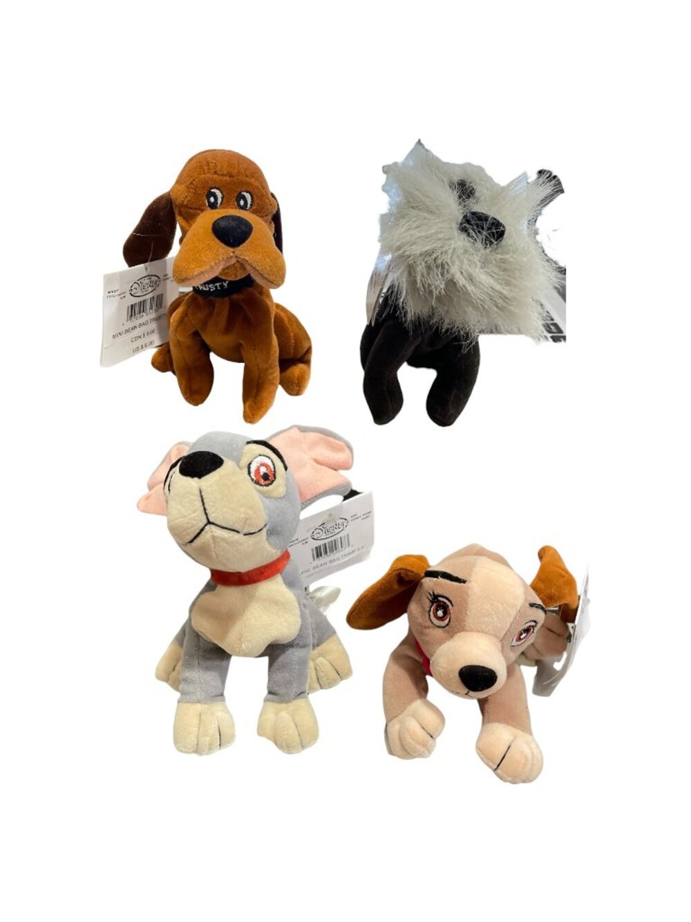 DISNEY STORE NWT VTG 90s LADY AND THE TRAMP BEAN BAG PLUSH COMPLETE SET w/TAGS